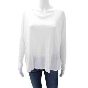 Pharaoh Womens Supima Cotton Round Neck Long Sleeve T-Shirt Top White Size 2